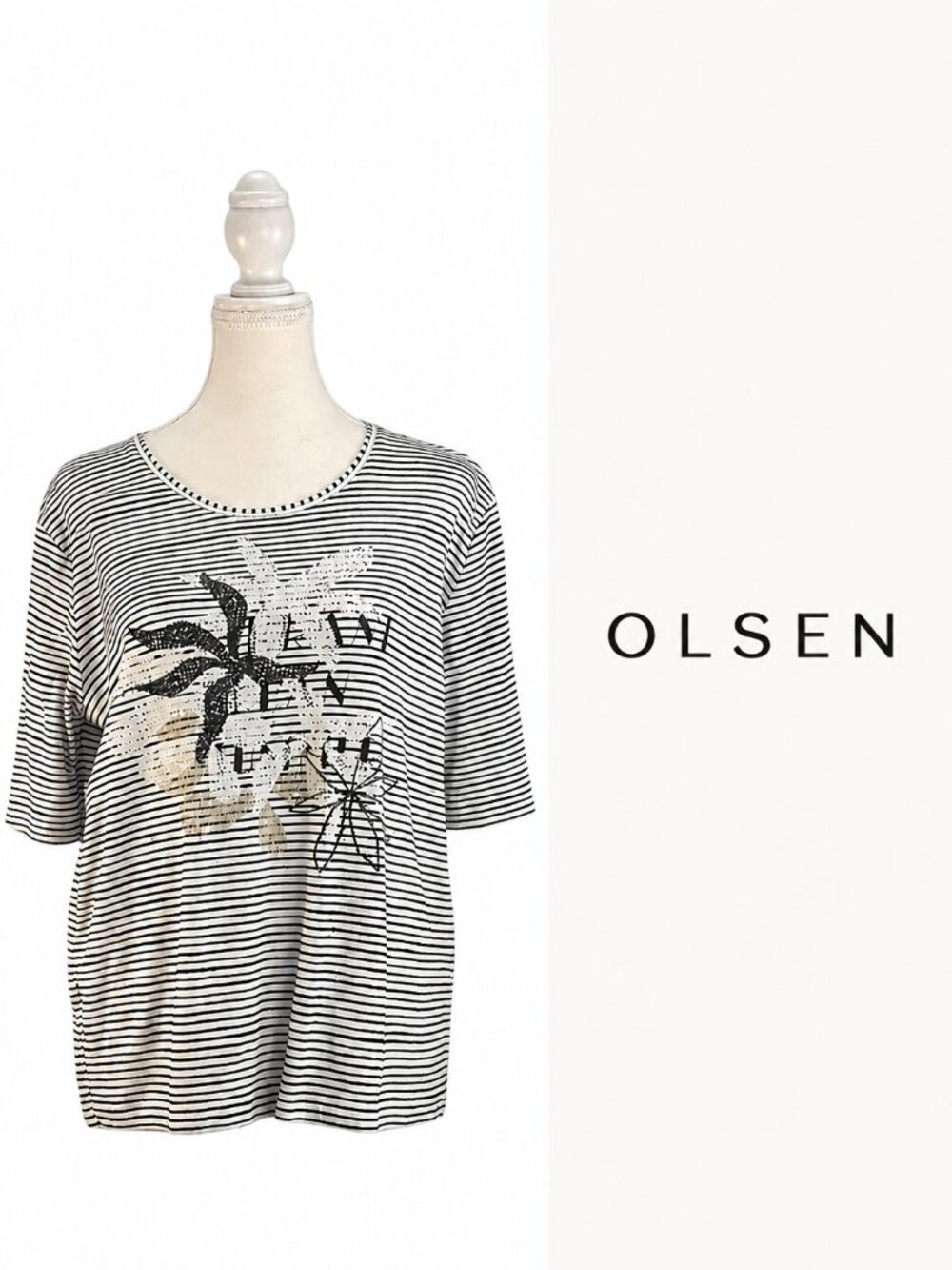 OLSEN White & Black Striped top  Large